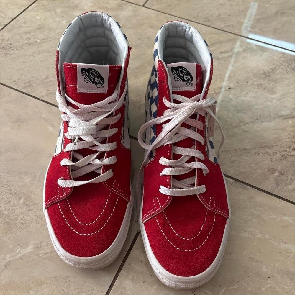 Vans Sk8-Hi Red Checkerboard High Top Skate Shoes Mens 9 Womens 10.5